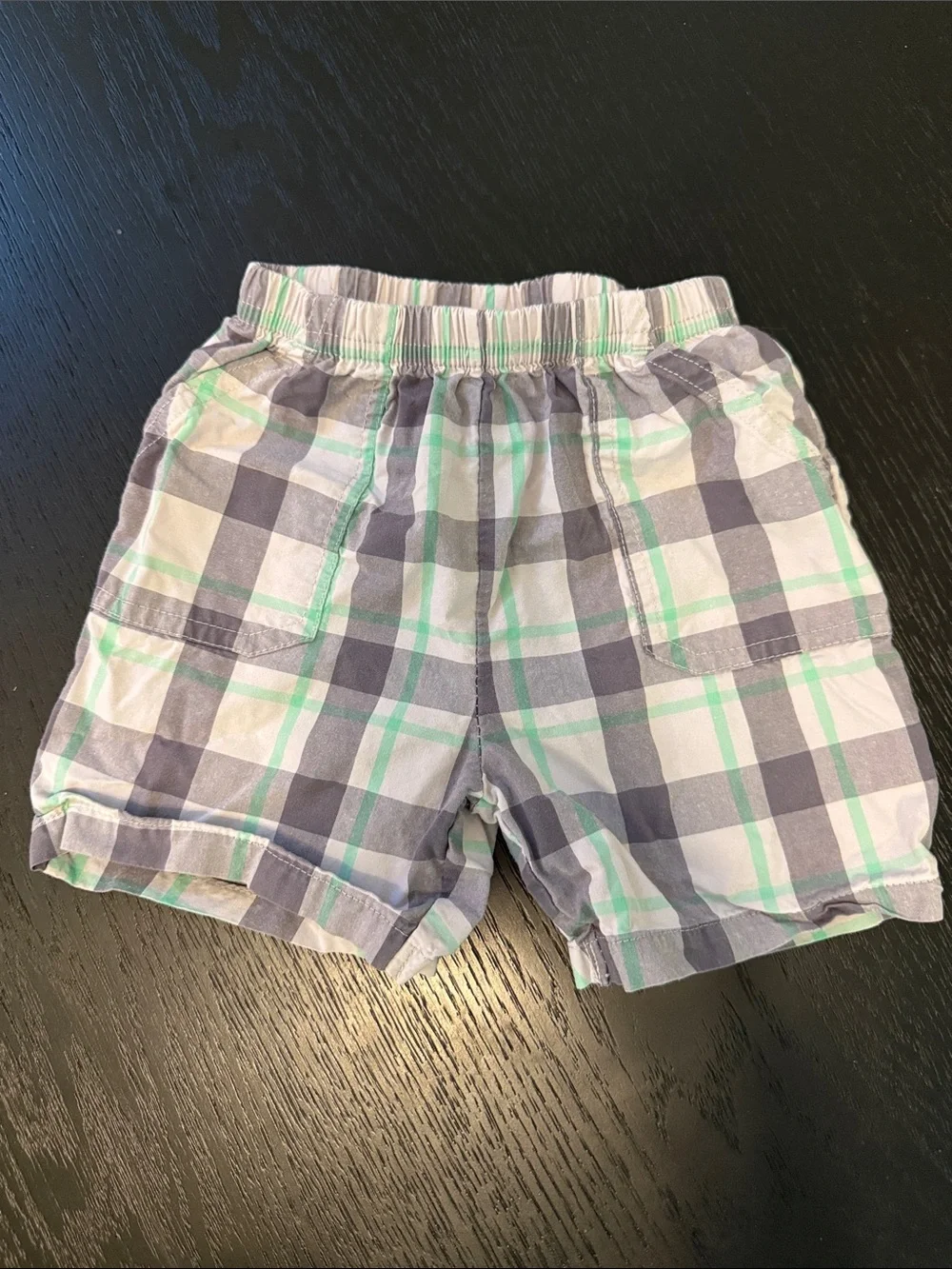 Kids Plaid Elastic Waist Shorts in Gray, White & Mint